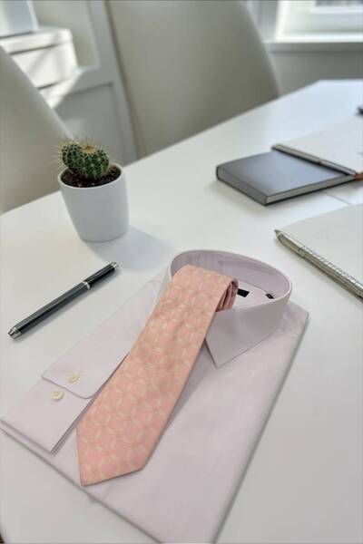 Sarar 8 cm 100% Silk Geometric Patterned Pink-Salmon Tie