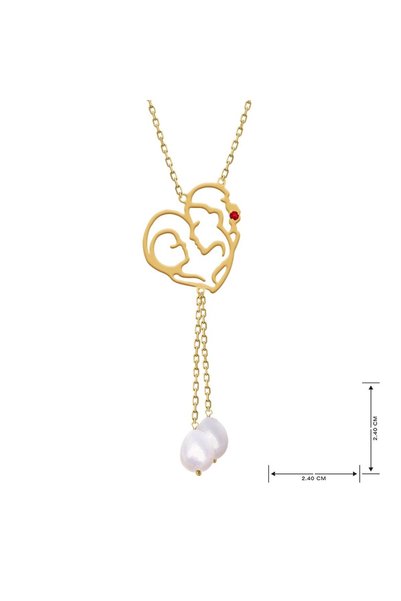 Jewelivery , Heart Pendant Necklace, 2.4cm Heart with Natural Pearl Drops, El...