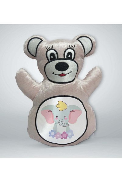 Bk Gift Cute Elephant-Designed Cream-Colored Teddy Bear Print Pillow-1