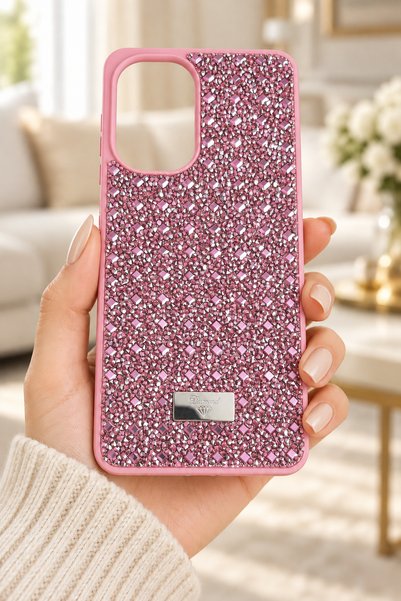 TechTrove Realme C55 Uyumlu Pembe Parlak Taş Detaylı Telefon Kılıfı