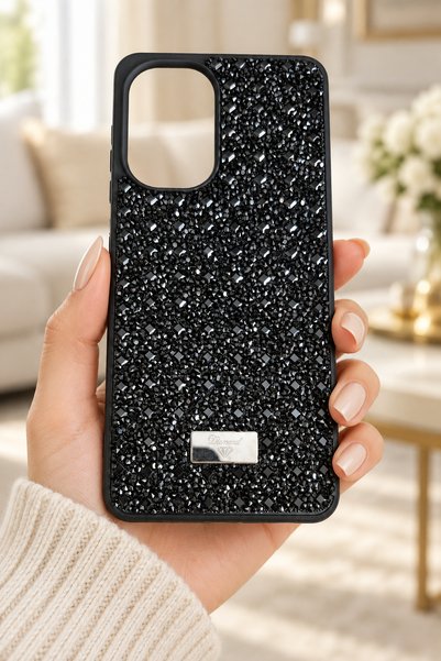 TechTrove Realme C55 Uyumlu Siyah Parlak Taş Detaylı Telefon Kılıfı
