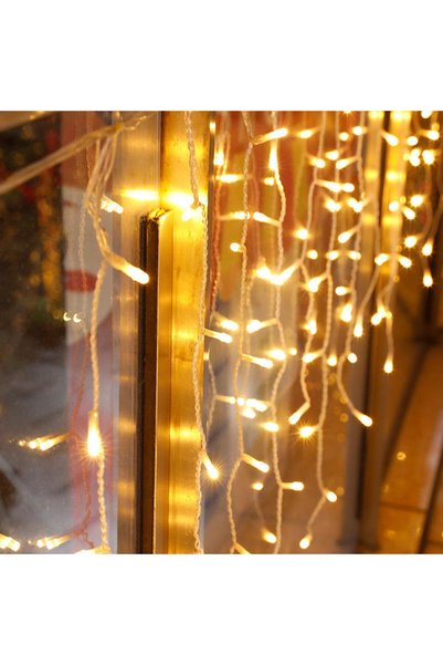 ORVİCA Sarı Led Işık Saçak Sarkıt Efektli 8 Modlu 4 Metre Power Led 16 Saçak Süsleme 220v Fişli