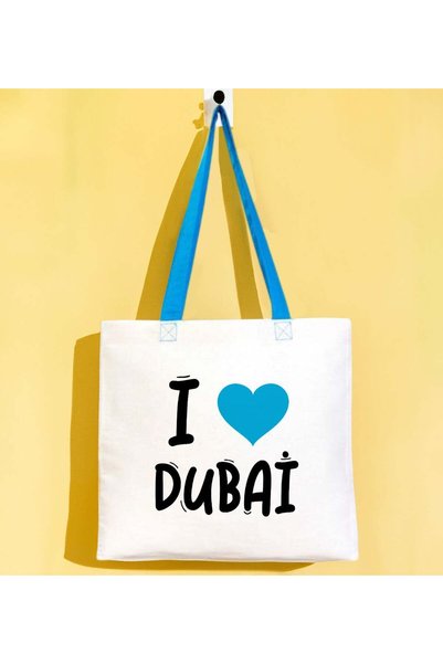 Bk Gift I Love Dubai Turquoise-Colored Handle Gabardine Fabric Bag 40x35cm, P...