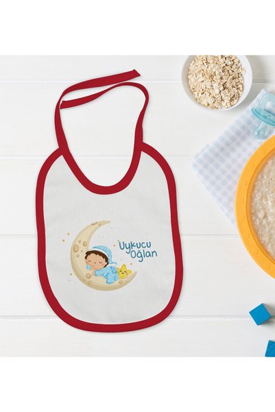 Bk Gift BK Kids "Sleeping Boy" Design Red Baby Bib - 1