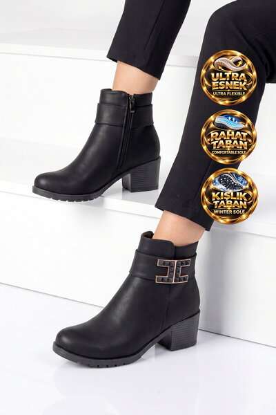 AYAKMOD حذاء بوت نسائي بكعب عالي، أسود اللون، مزين بتفاصيل من حجر الزمرد، مزو...