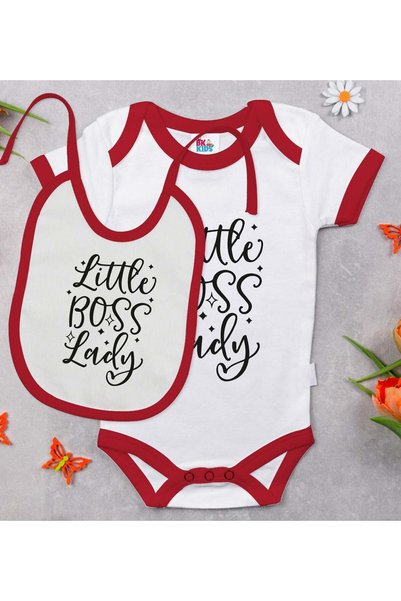 Bk Gift BK Kids "Little Lady" Design Red Baby Bodysuit and Bib Gift Set-1, 3–...
