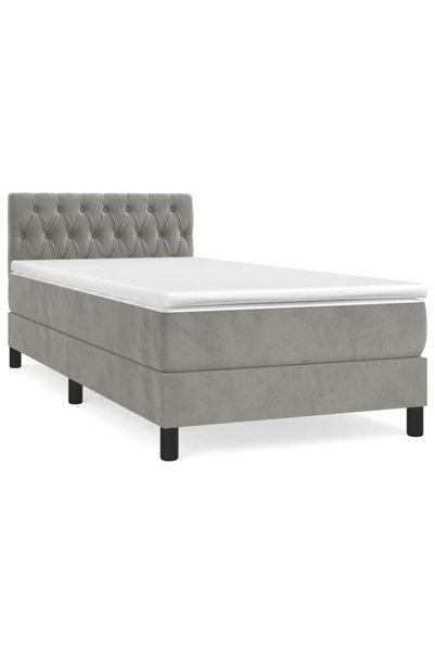 Syfax Pat box spring cu saltea, gri deschis, 90x200 cm, catifea