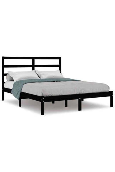 Syfax Cadru de pat, negru, 140x190 cm, lemn masiv de pin