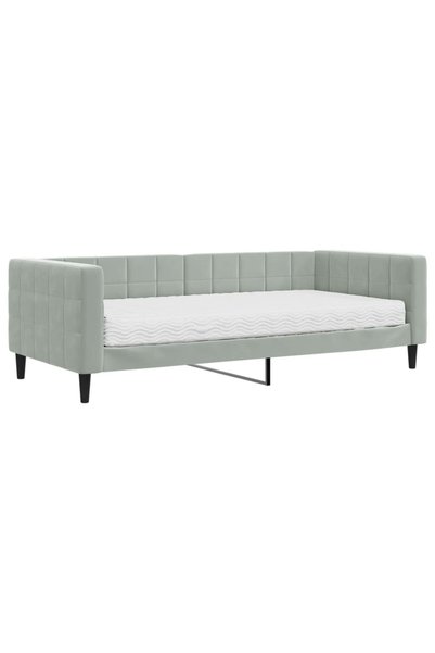 Syfax Pat de zi cu saltea, gri deschis, 90x200 cm, catifea