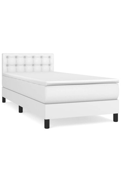 Syfax Pat box spring cu saltea, alb, 90x200 cm, piele ecologică