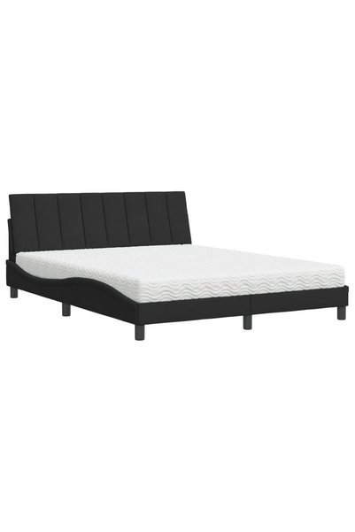 Syfax Pat cu saltea, Hanko, negru, 160x200 cm, catifea