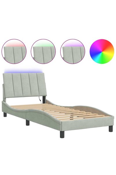 Syfax Cadru de pat cu LED fără saltea, Hanko, gri deschis, 90x200 cm, catifea