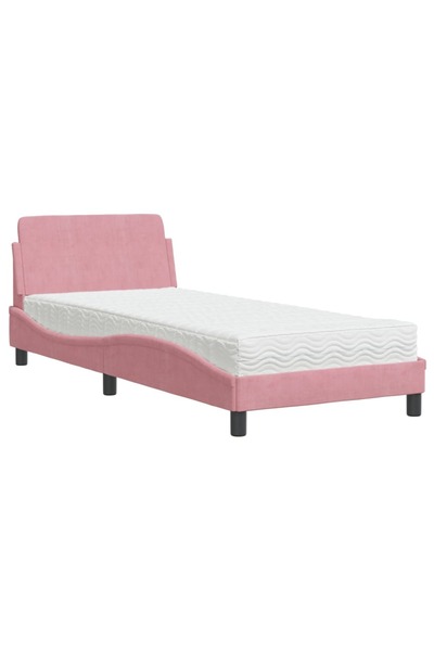 Syfax Pat cu saltea, Dover, roz, 90x190 cm, catifea