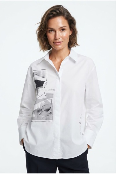 Neden Tekstil Women's White Shirt, Classic Shirt Collar, Long-Sleeved, Stylis...