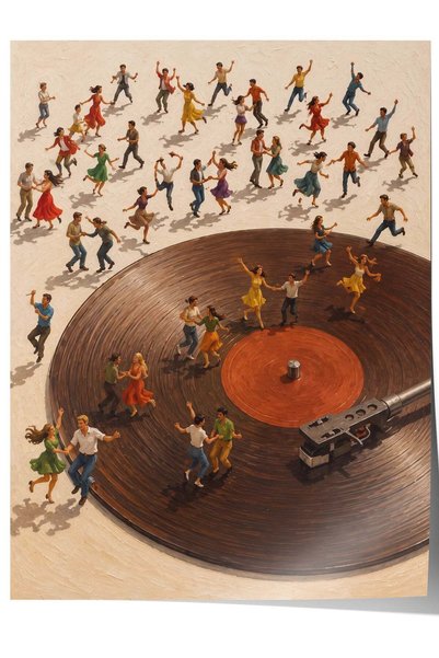 Postifull Poster fără ramă cu oameni dansând și un disc de vinil, nr. 160623