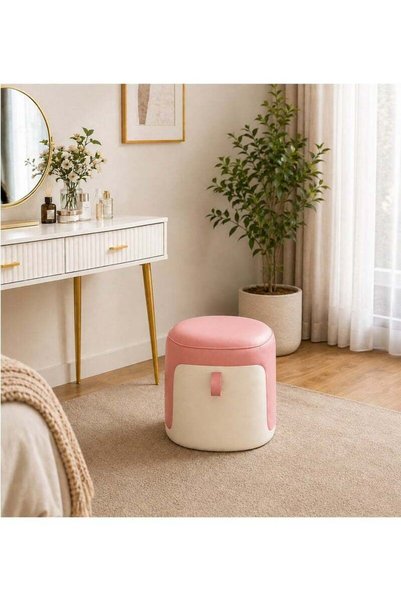 Generic Brand NKX Round Leather Ottoman Stool with Hidden Storage, Handle, Pa...
