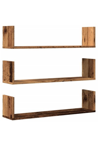Syfax Rafturi perete, 3 buc., lemn vechi, 80x18x18 cm, lemn prelucrat
