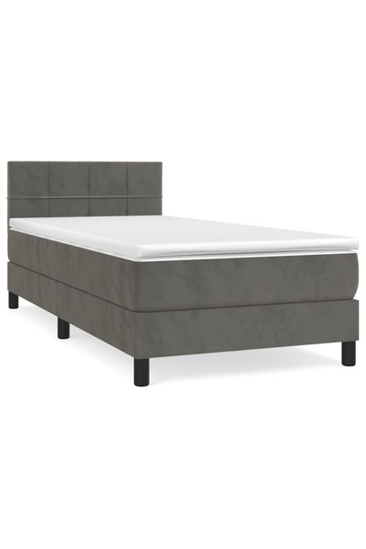 Syfax Pat box spring cu saltea, gri închis, 100x200 cm, catifea