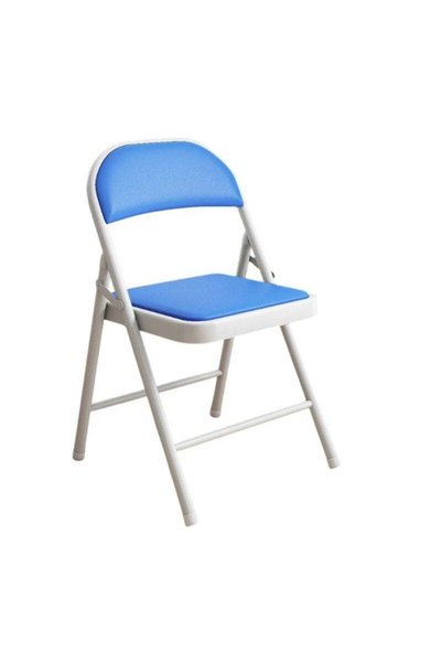 Generic Brand Huitich White-Leg Folding Chair with Blue Leather Seat and Back...