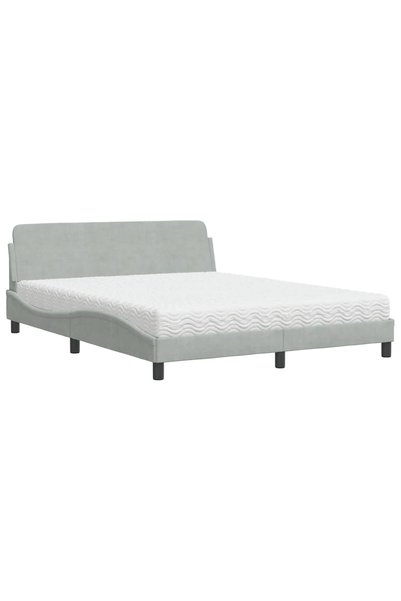 Syfax Pat cu saltea, Dover, gri deschis, 160x200 cm, catifea