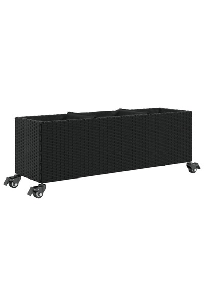 Syfax Jardinieră grădină roți/3 ghivece, negru 107x32x38 cm poliratan