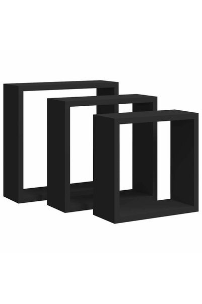Syfax Rafturi cub de perete, 3 buc., negru, MDF