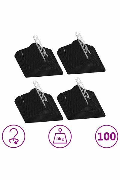 Syfax Set de umerașe anti-alunecare, 100 buc., negru, catifea