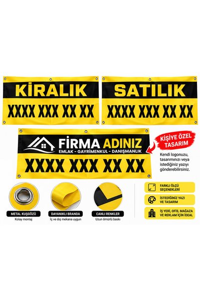 Satılık Kiralık Branda 100x150 cm Sarı Siyah Baskılı