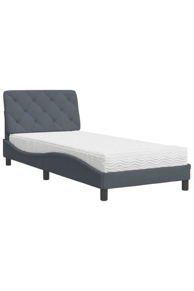 Syfax Pat cu saltea, gri închis, 90x200 cm, catifea