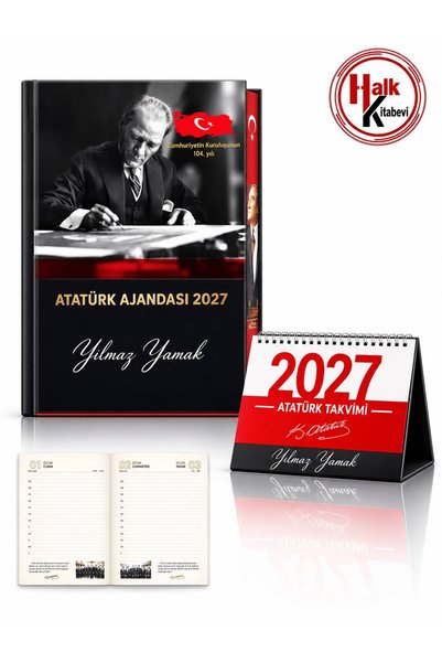 HalkKitabevi Kişiye Özel 2li Set Atatürk Ajandası 2027 ve Masa Takvimi 2027 Spiralli Kuşe Kağıt Y35