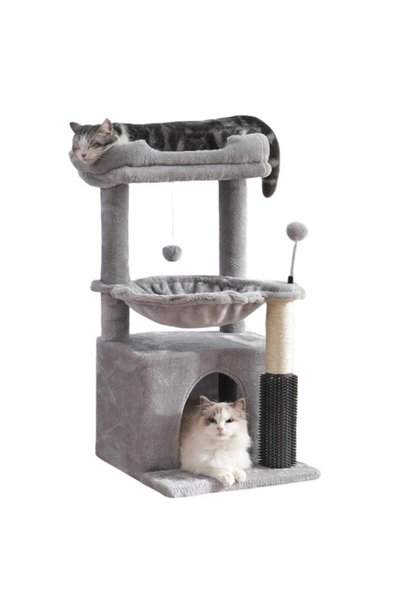 Lullaxx Cat Tree, 32.2 Inch Tall, With Cat Jumping Platform, Large Hammock, R...
