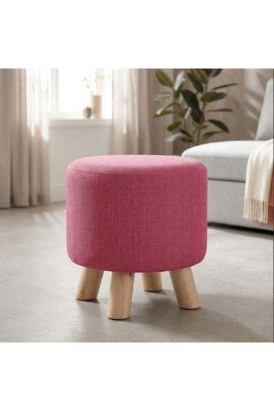 Generic Brand HOME TASTE Round Upholstered Stool, Soft Fabric Seat, Natural W...