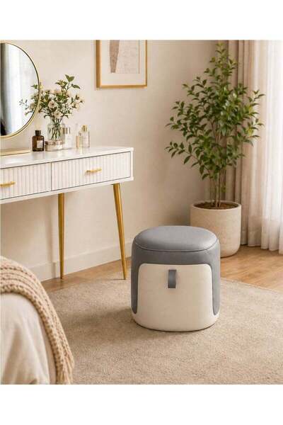 Generic Brand NKX Round Leather Ottoman Stool with Hidden Storage, Handle, Pa...
