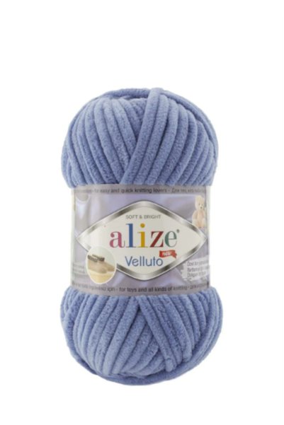 Alize Velluto Soft & Bright Blue Knitting Yarn, Cat-Patterned, 5 COLAR: 374