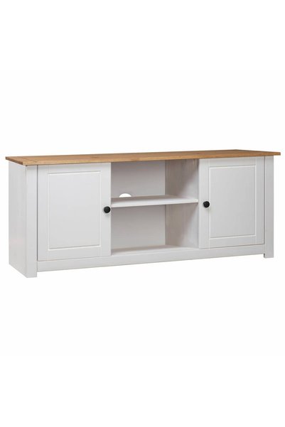 Syfax Comodă TV, alb, 120x40x50 cm, lemn masiv de pin, gama Panama