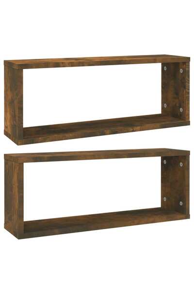 Syfax Rafturi de perete cub, 2 buc., stejar fumuriu 60x15x23 cm, lemn