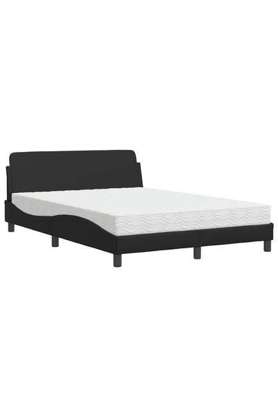 Syfax Pat cu saltea, Dover, negru, 140x200 cm, piele ecologică