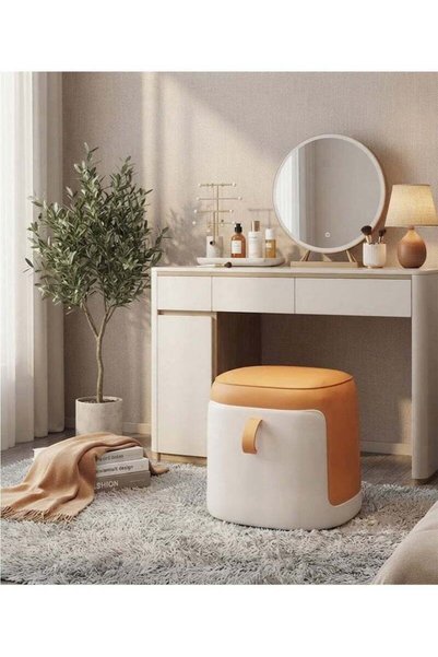 Generic Brand NKX Round Leather Ottoman Stool with Handle, Padded Footrest & ...