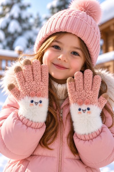 minik'o kids كيتي K26235-03، قفازات ناعمة للبنات، مناسبة للأعمار من 5 إلى 9 س...