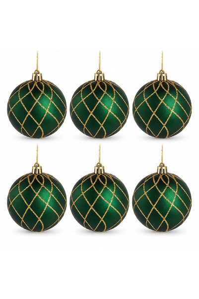 OEM Set de 6 globuri de Crăciun, Ø6cm, verde smarald, cu model decorativ auri...