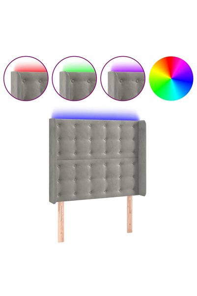Syfax Tăblie de pat cu LED, gri deschis, 103x16x118/128 cm, catifea