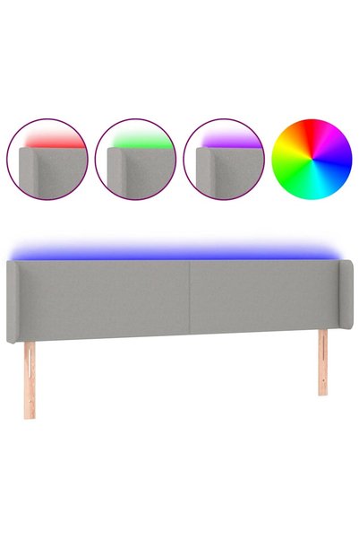 Syfax Tăblie de pat cu LED, gri deschis, 183x16x78/88 cm, textil