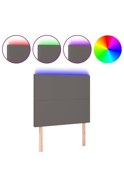 Syfax Tăblie de pat cu LED, gri, 100x5x118/128 cm, piele ecologică