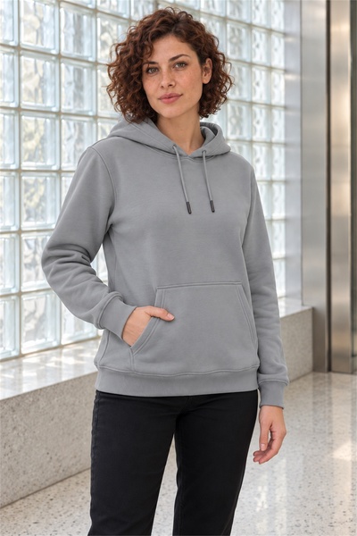 zazzia Women's Gray Hooded Sweatshirt with Kangaroo Pocket, Made from Super S...