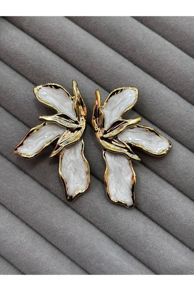 MODA أقراط نسائية بيضاء اللون، مزينة بزخارف من اللؤلؤ والمينا على شكل زهور، م...