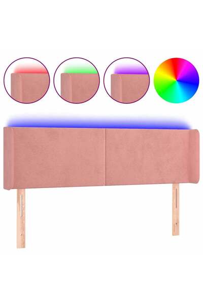 Syfax Tăblie de pat cu LED, roz, 147x16x78/88 cm, catifea