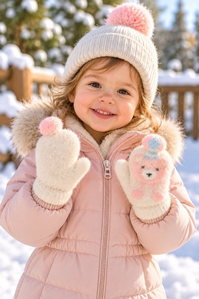 minik'o kids KITTI K26215-04 1–3 YEARS GIRLS' SINGLE-FINGER SOFT GLOVES