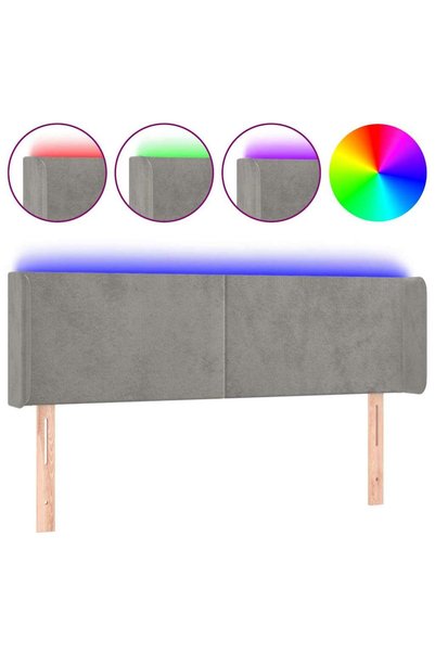 Syfax Tăblie de pat cu LED, gri deschis, 147x16x78/88 cm, catifea
