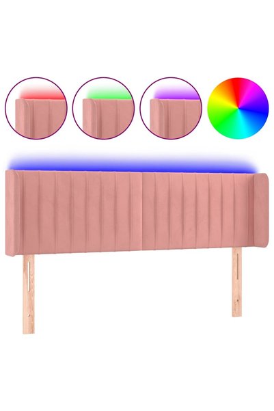 Syfax Tăblie de pat cu LED, roz, 147x16x78/88 cm, catifea