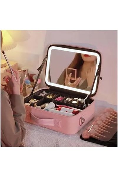 Teknova Geantă Cosmetică cu Oglindă LED – Organizator Elegant pentru Machiaj,...